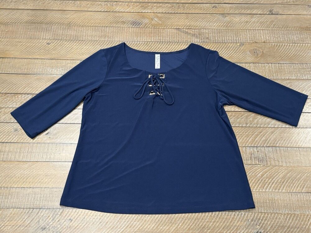 Per Seption Petite PL Navy Top Tie Front - Petite Size L